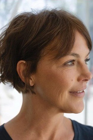 brunette textured bob side part sleek - textured bob haircut idea for women over 60