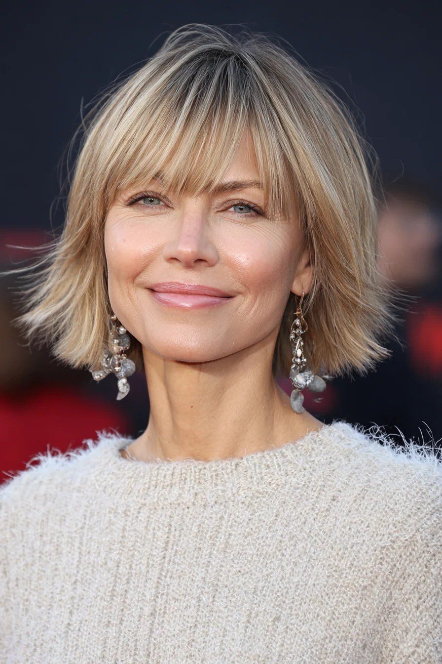 blonde textured bob soft layers - textured bob haircut idea for women over 60