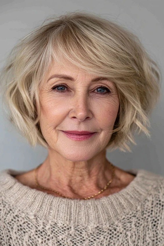 blonde textured bob layered soft waves - textured bob haircut idea for women over 60