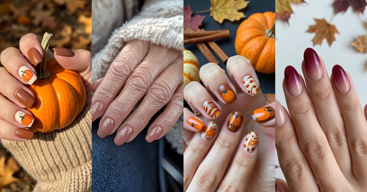 Collage of Thanksgiving nail designs for women over 60