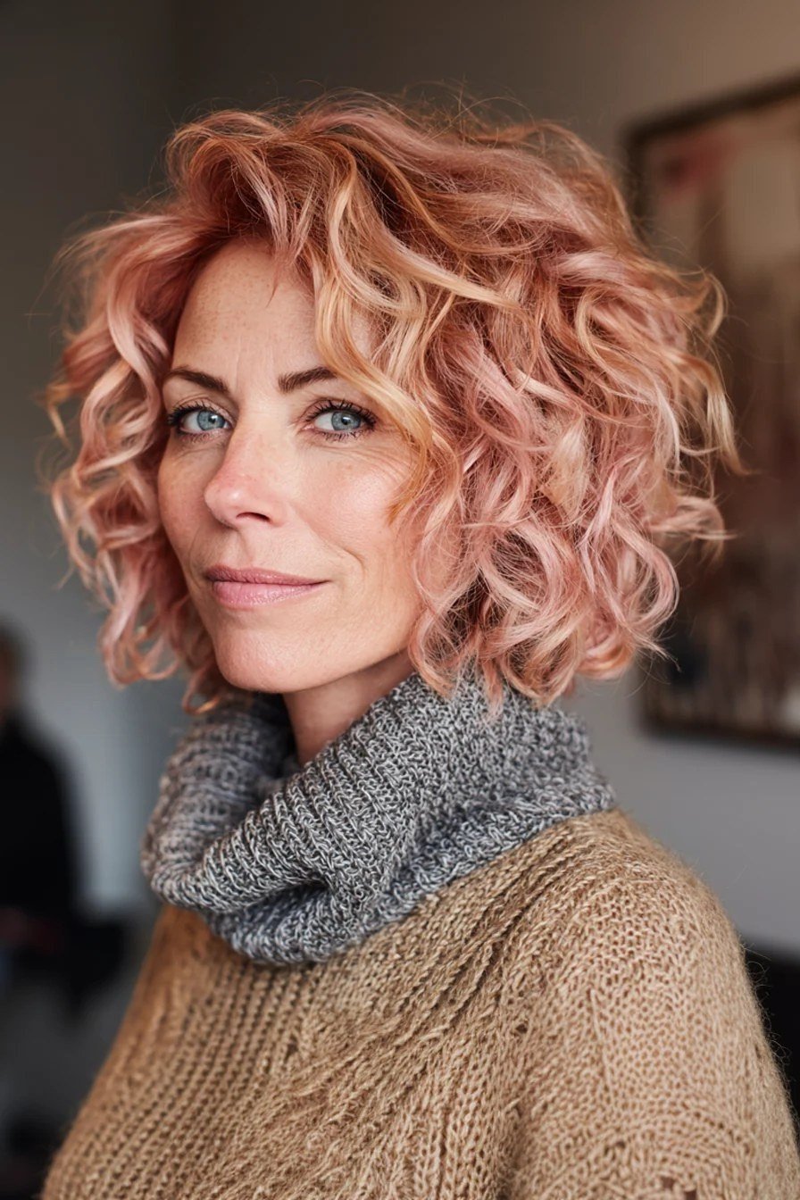 Silver Curly Pixie with Crown Lift short haircut for women over 60 with thin curly hair