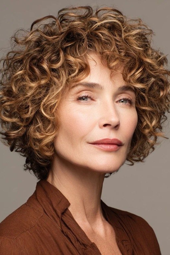 Blonde Curly Bob with Curl Definition short haircut for women over 60 with thin curly hair