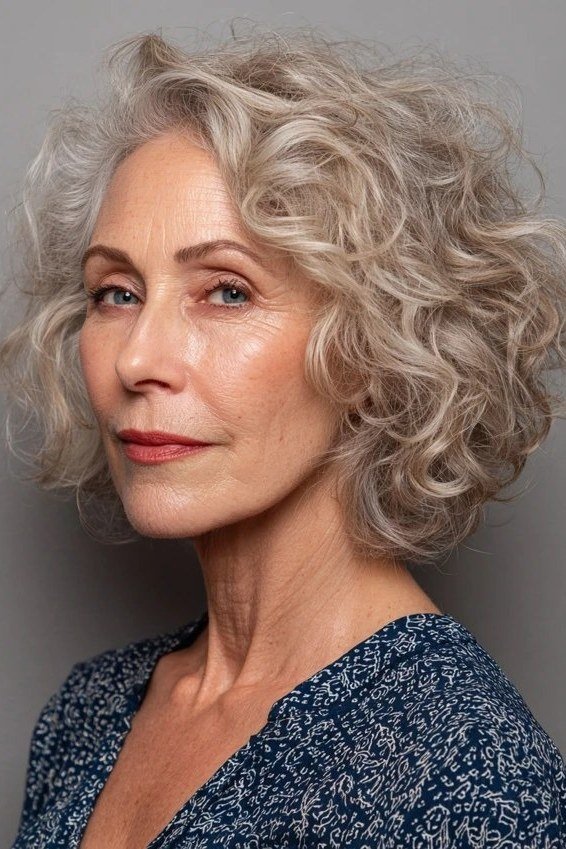 Blonde Curly Crop, Piecey and Fun short haircut for women over 60 with thin curly hair