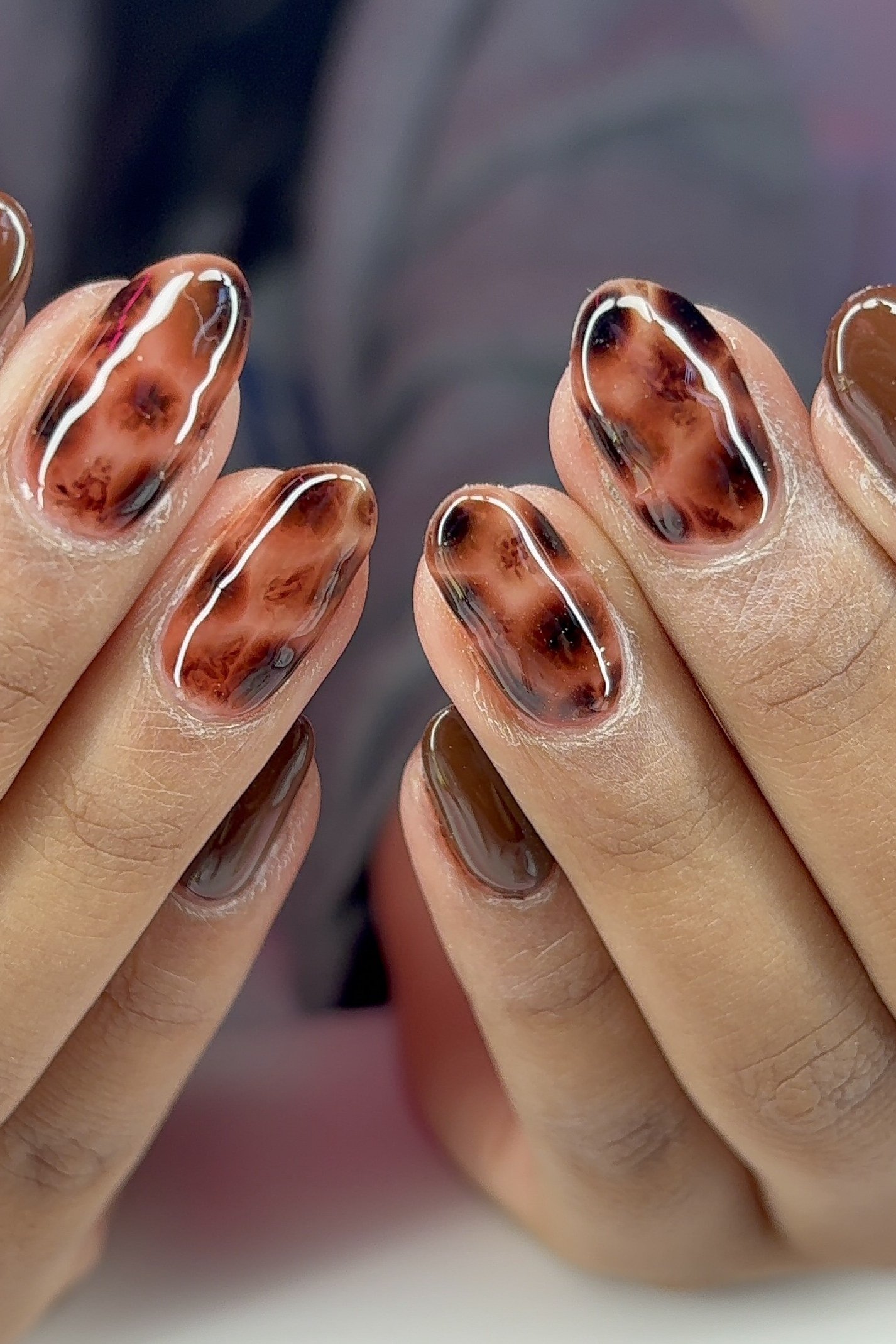 Tortoiseshell nail design: Amber Tortoise Accents on Two Hands for women over 50