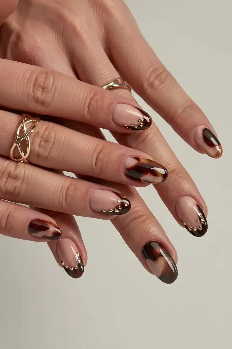 Tortoiseshell nail design: Tortoise French with Dotted Details for women over 50