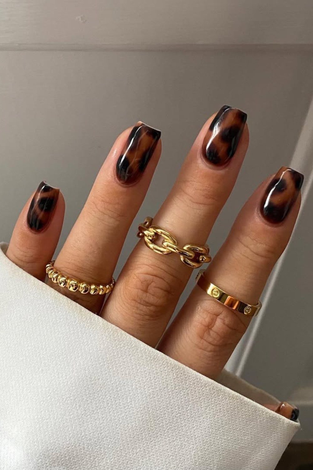 Tortoiseshell nail design: Black-Tipped Squoval Tortoise for women over 50