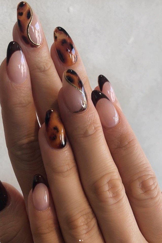 Tortoiseshell nail design: Tortoise, Nude and Dark-Tip Mix for women over 50