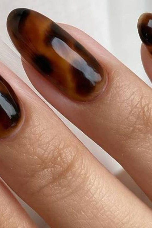 Tortoiseshell nail design: Almond Chocolate Tortoise for women over 50