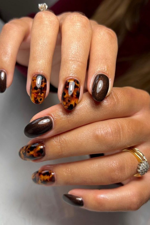 Tortoiseshell nail design: Espresso with Tortoise Accents for women over 50