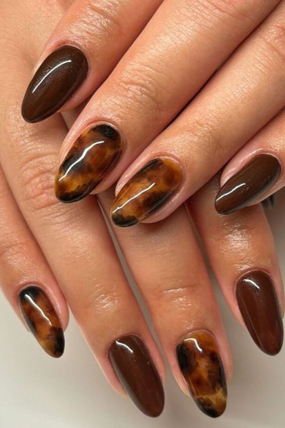 Tortoiseshell nail design: Almond Tortoise and Chocolate Duo for women over 50