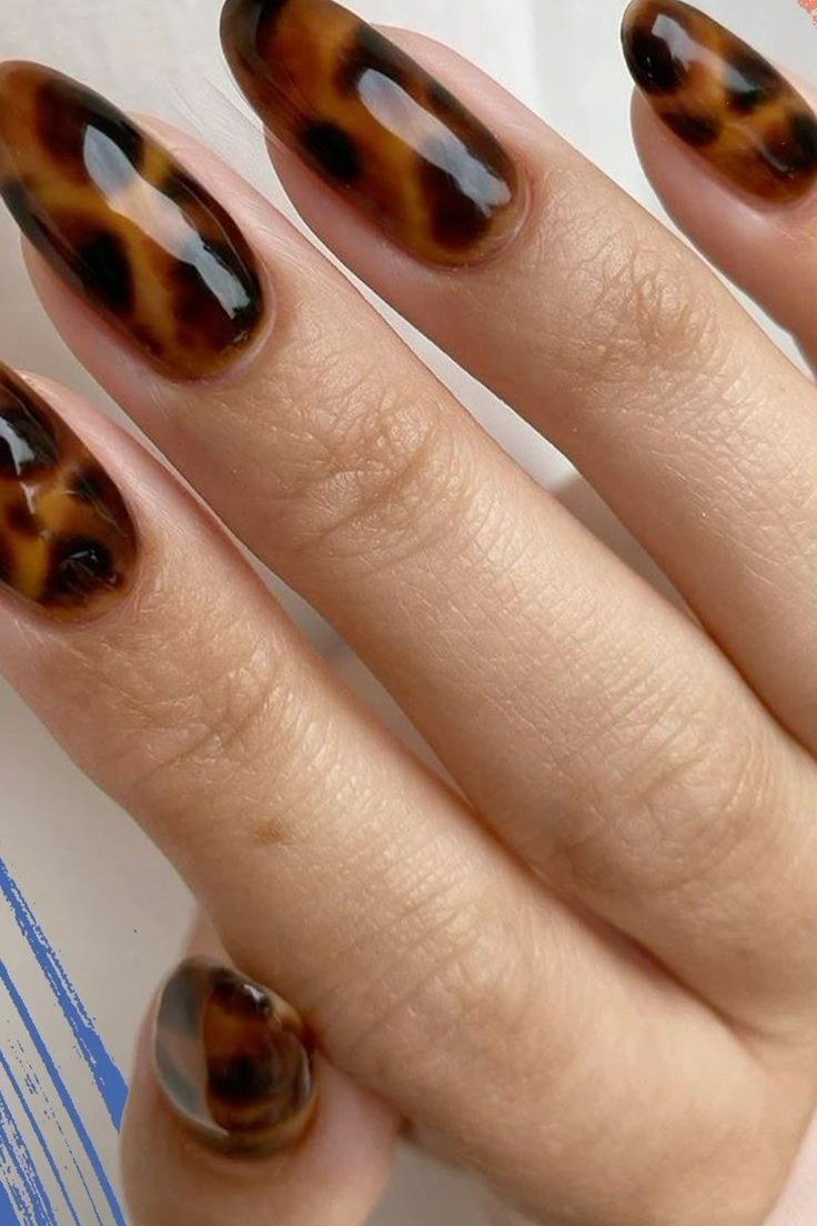Tortoiseshell nail design: Amber Tortoise with Gold Stripe for women over 50