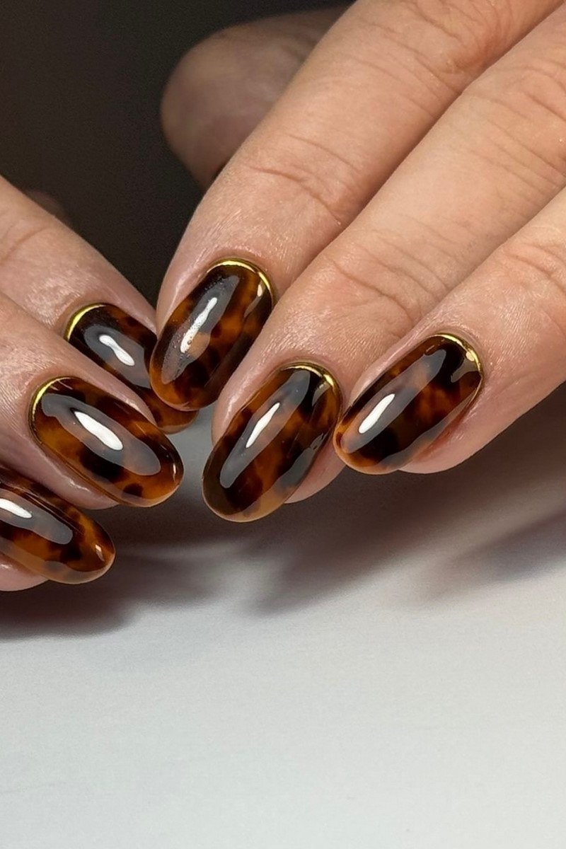 Tortoiseshell nail design: Short Oval Tortoise for Mature Hands for women over 50
