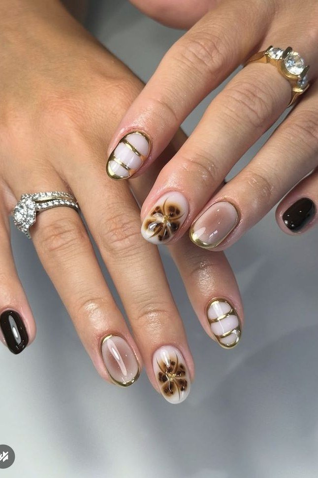 Tortoiseshell nail design: Marble and Floral Tortoise for women over 50