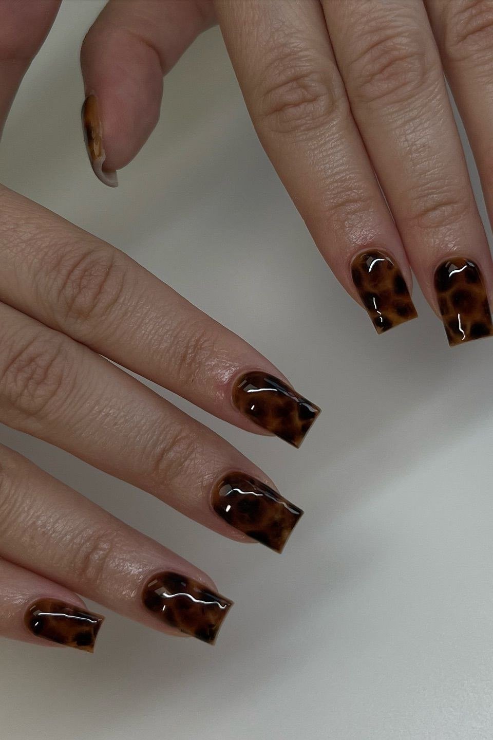 Tortoiseshell nail design: Short Squoval Tortoise with Diamonds for women over 50