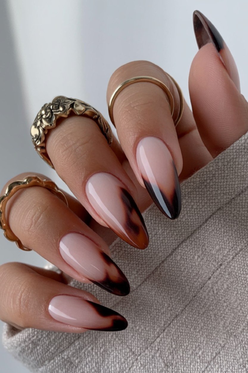 Tortoiseshell nail design: Tortoise Ombré with Dark Tips for women over 50