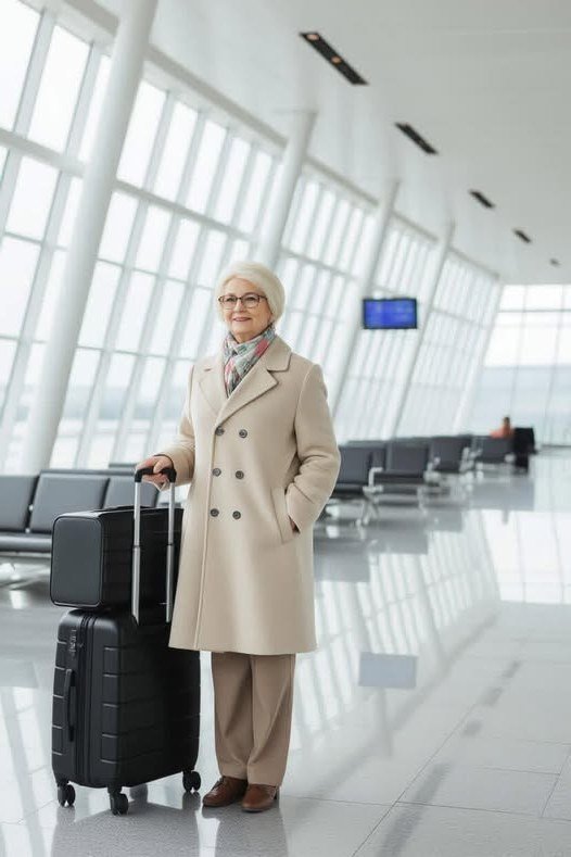 Beige Trench Coat with Trousers and Loafers, travel outfit for women over 70