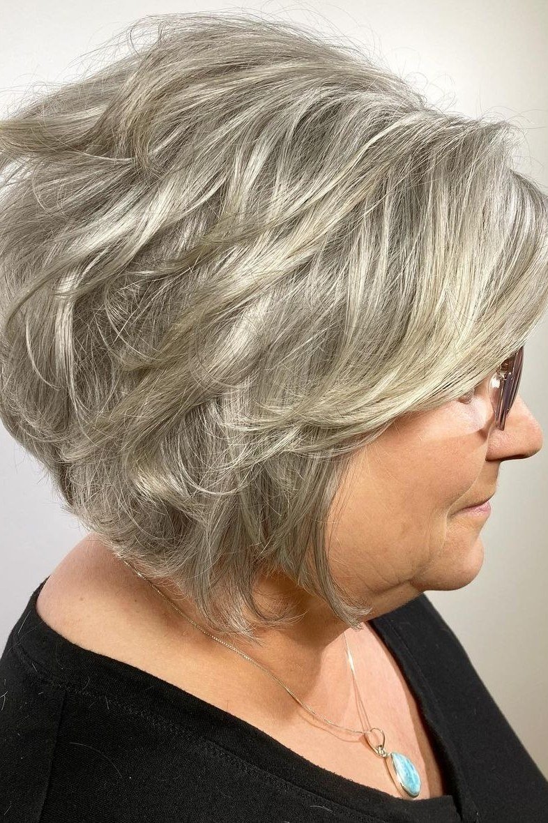 Choppy Textured Silver Bob - textured shaggy bob hairstyle for women over 60