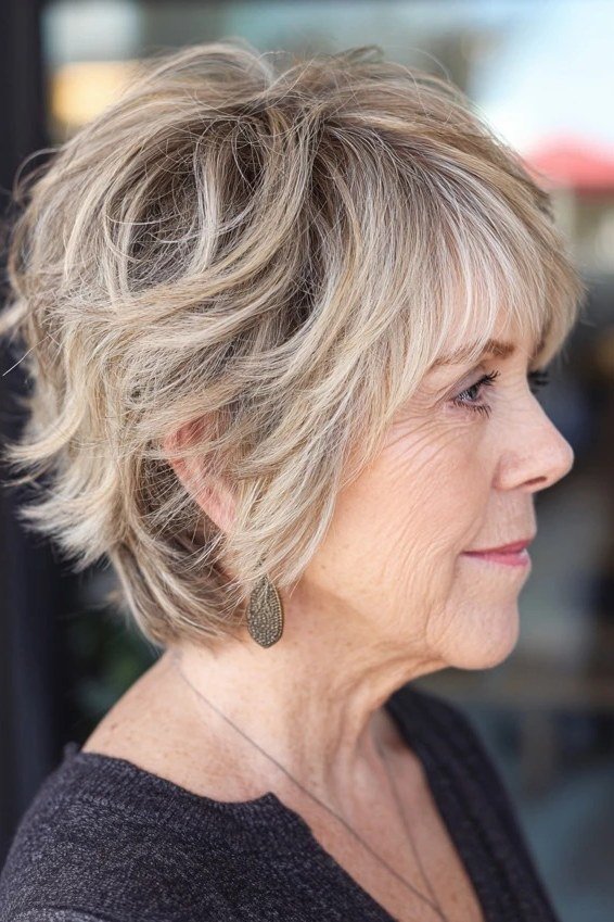 Dark Blonde Textured Shaggy Bob - textured shaggy bob hairstyle for women over 60