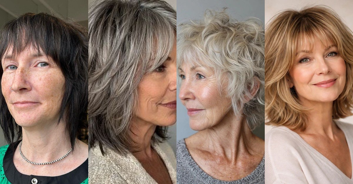 70 best textured shaggy bob hairstyles for women over 60 - featured collage