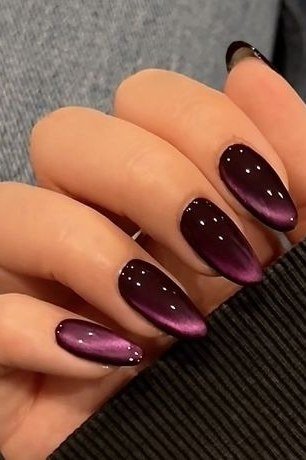 Black cherry velvet almond, high shine - nail ideas for women over 40