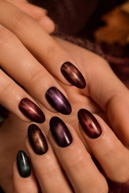 Dark chocolate velvet short oval, rich sheen - nail ideas for women over 40