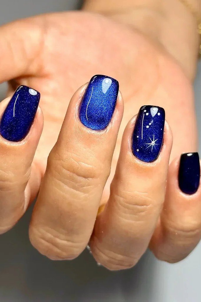 Royal blue velvet almond, deep glossy shine - nail ideas for women over 40