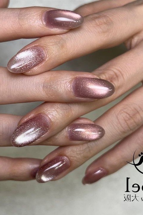 Mauve velvet almond, soft magnetic shimmer - nail ideas for women over 40