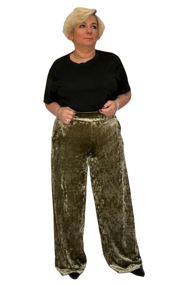 Olive Velvet Wide Legs With Black Top - velvet evening outfit for women over 60