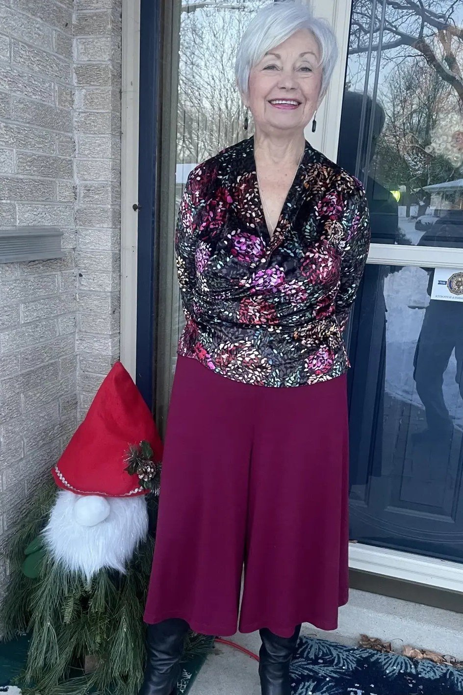 Magenta Sequin Top and Velvet Culottes - velvet evening outfit for women over 60