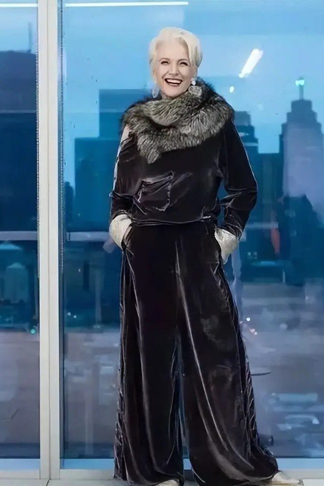 Charcoal Velvet Jumpsuit With Fur Collar - velvet evening outfit for women over 60
