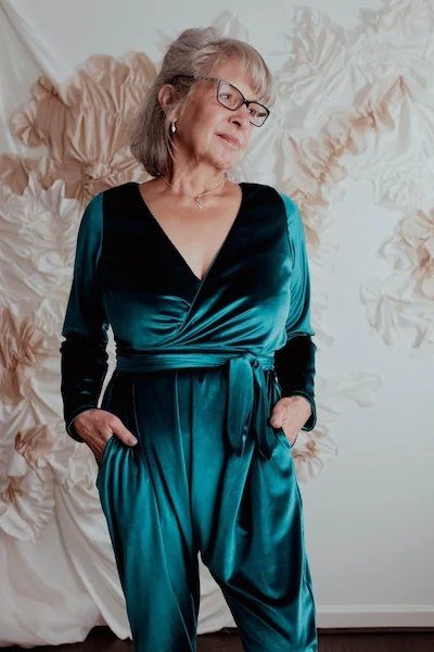 Teal Velvet Wrap Jumpsuit With Sash - velvet evening outfit for women over 60