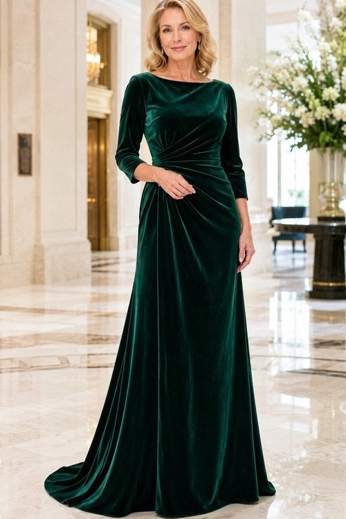 Emerald Velvet Evening Gown - velvet evening outfit for women over 60