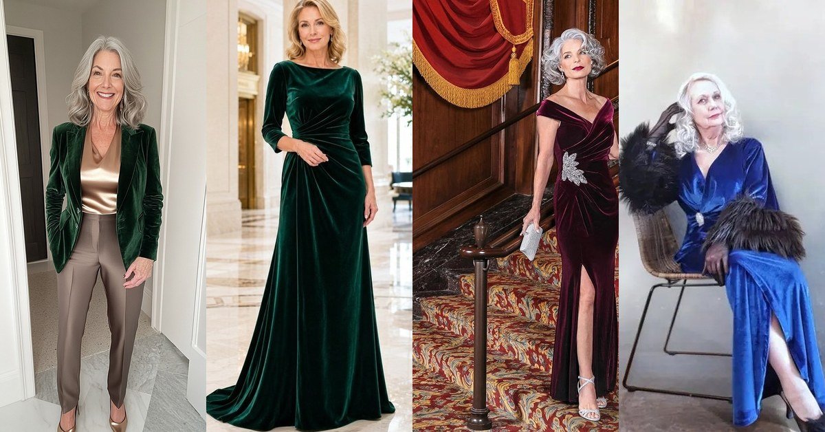 64 velvet evening outfits for women over 60 - luxe looks collage