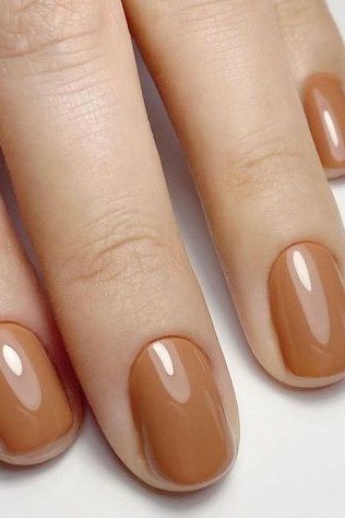 Caramel nude short squoval close up for women over 50