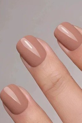 Warm beige nude short squoval closeup for women over 50