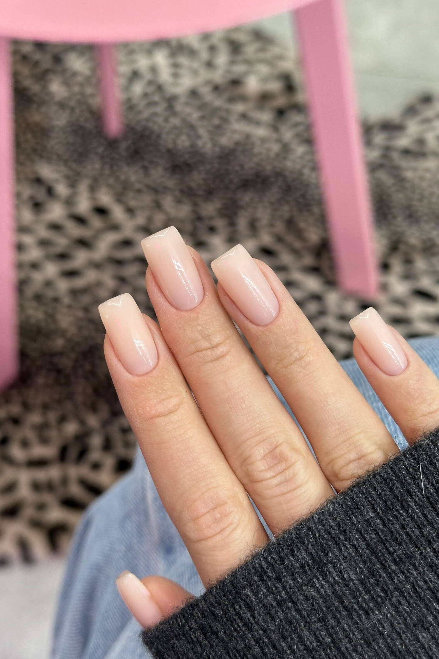 Milky nude short square nails for women over 50