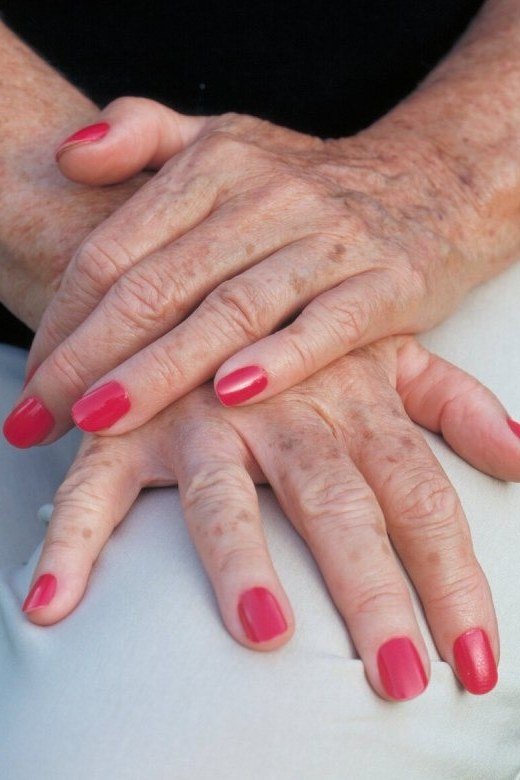 Pink with a Sapphire Ring, winter nail color idea for women over 60