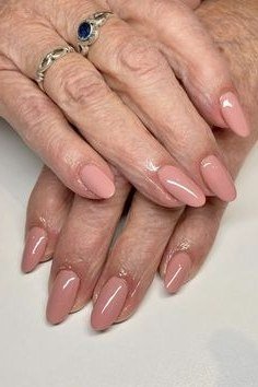 Mauve with Stacked Rings, winter nail color idea for women over 60