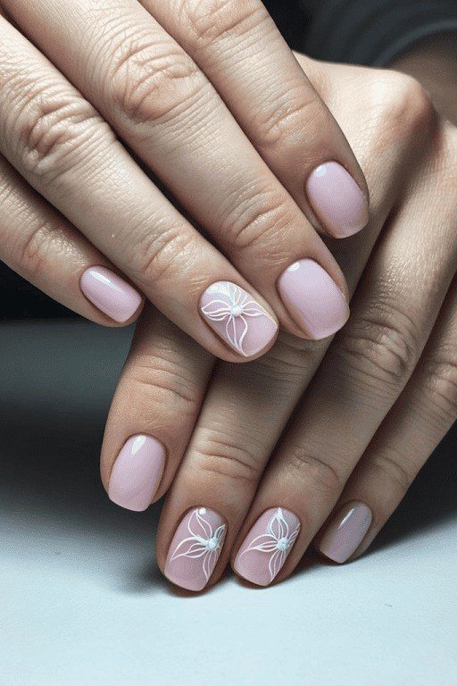 Lilac with White Florals, winter nail color idea for women over 60