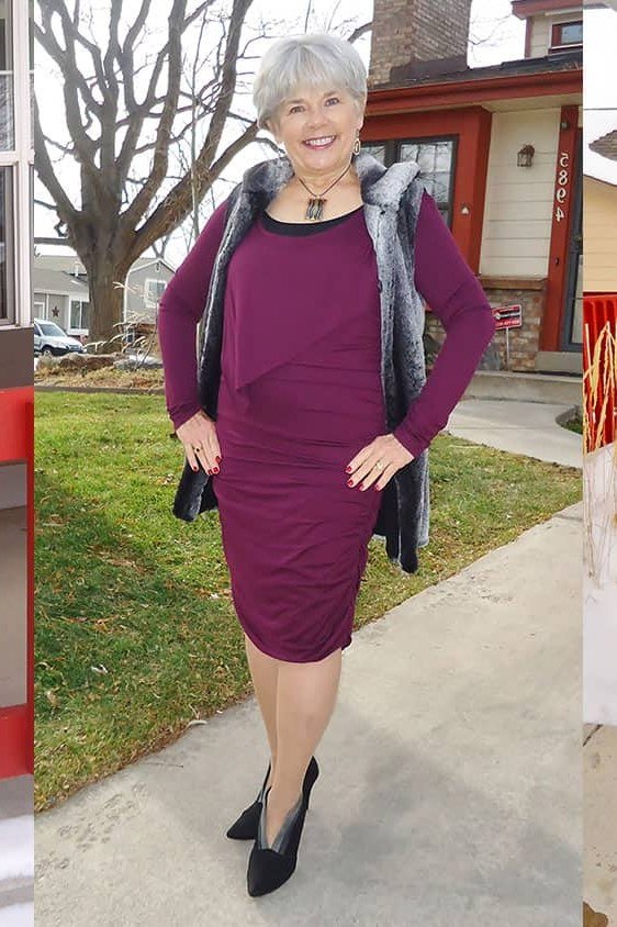 Red and Black Colorblock Sweater winter outfit for women over 50