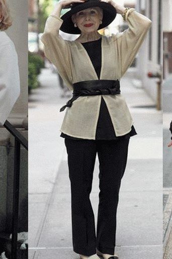 Winter outfit for women over 60: 3-look collage: black fur coat, beige belted jacket, white coat