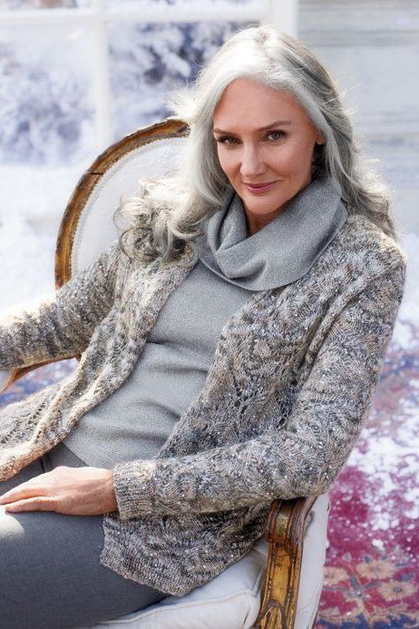 Gray Knit Twinset for an Elegant Day - winter outfit for women over 70 (gray knit twinset)