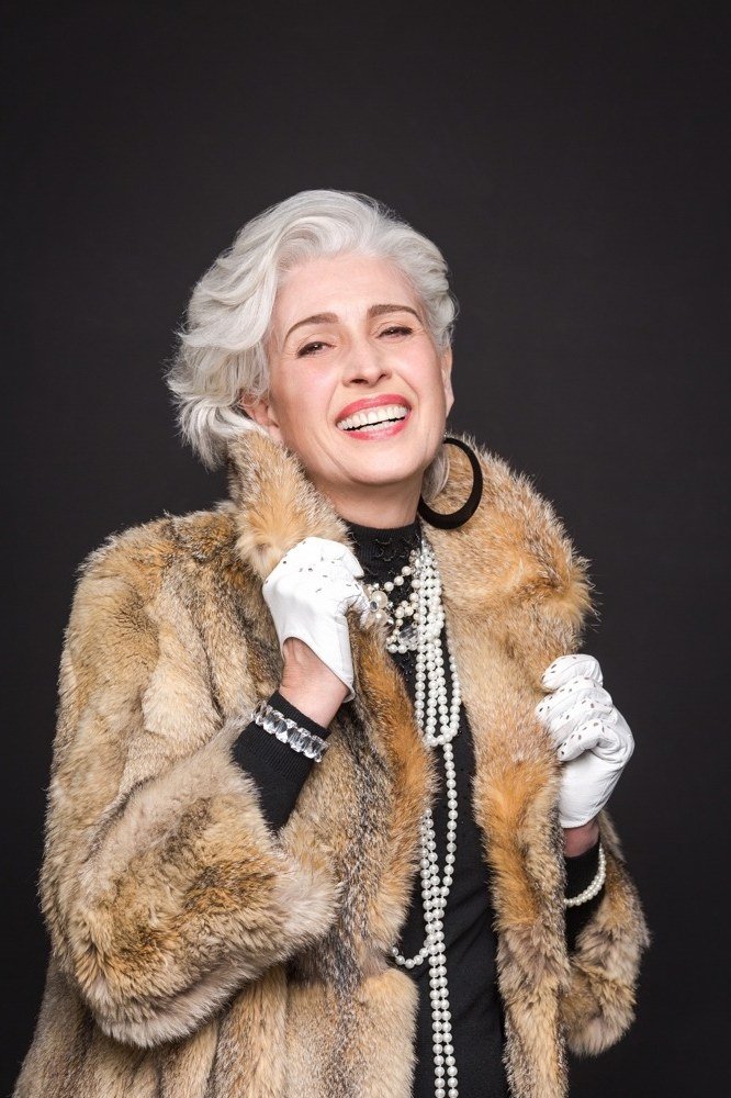 Tan Faux-Fur Coat With Pearls and White Gloves - winter outfit for women over 70 (tan faux-fur coat)