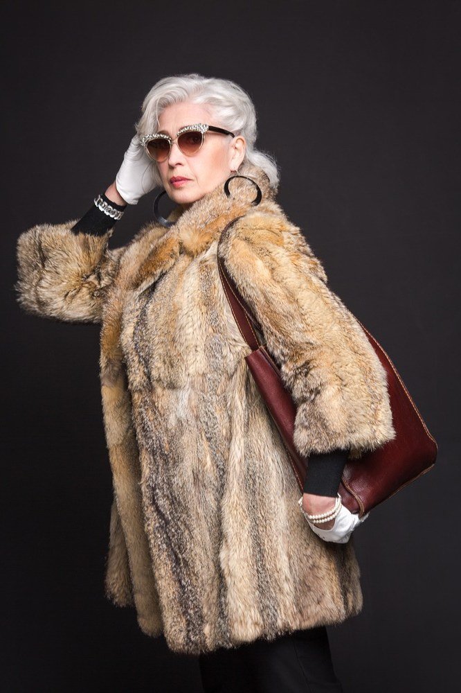 Tan Faux-Fur Coat With Leather Bag - winter outfit for women over 70 (tan faux-fur coat)