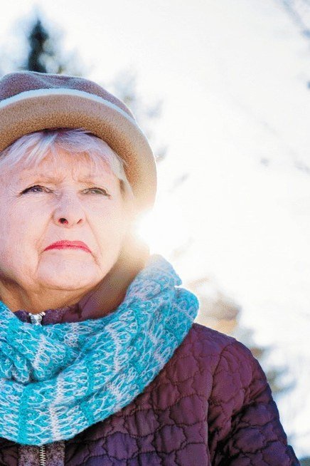 Plum Quilted Coat With Turquoise Scarf - winter outfit for women over 70 (purple coat)