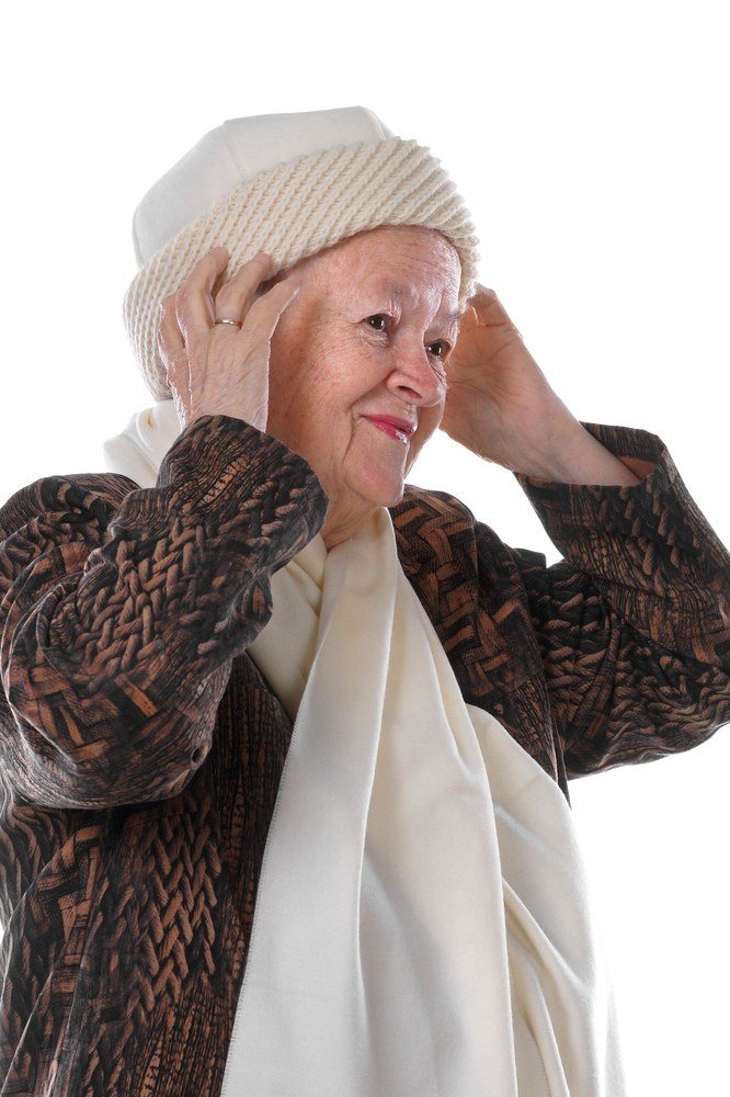 Brown Patterned Coat With a Cream Scarf - winter outfit for women over 70 (brown patterned coat)