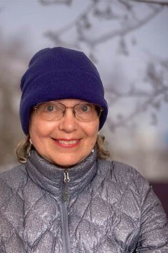 Purple Beanie and Quilted Jacket on a woman over 60, cozy winter casual outfit idea 36