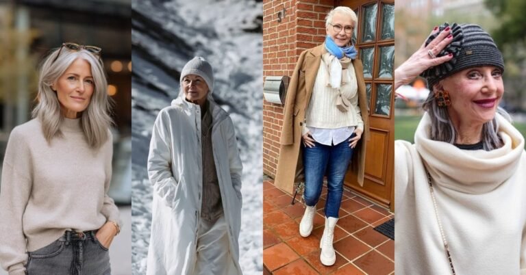 Collage of cozy winter casual outfits for women over 60, featured image