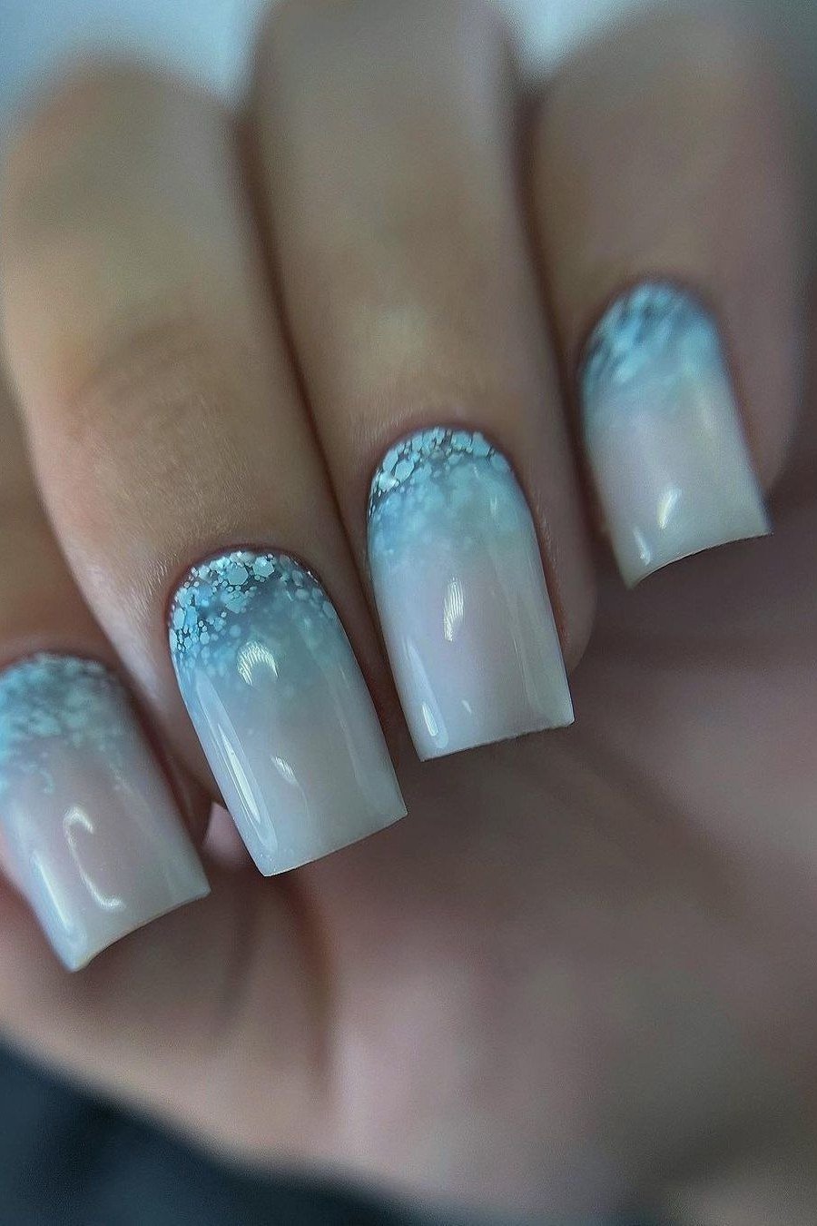 Icy Blue Ombre with Glitter Tips for women over 60