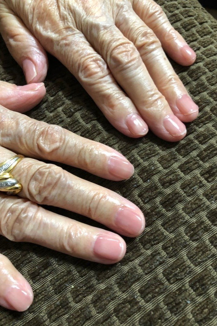 Sheer Pink Polish for Mature Hands - winter nail idea for women over 60